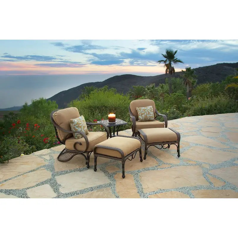 Fauteuils de jardin Grand Bonaire Weave avec ottomans, ensemble de 5