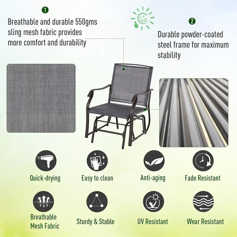 Ensemble de 3 fauteuils planeurs d'extérieur avec table basse et tissu respirant