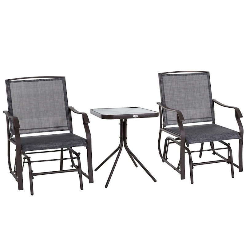 Ensemble de 3 fauteuils planeurs d'extérieur avec table basse et tissu respirant