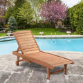 Outdoor Chaise Lounge Pool Chair, Built-In Table, Rolling Wheels