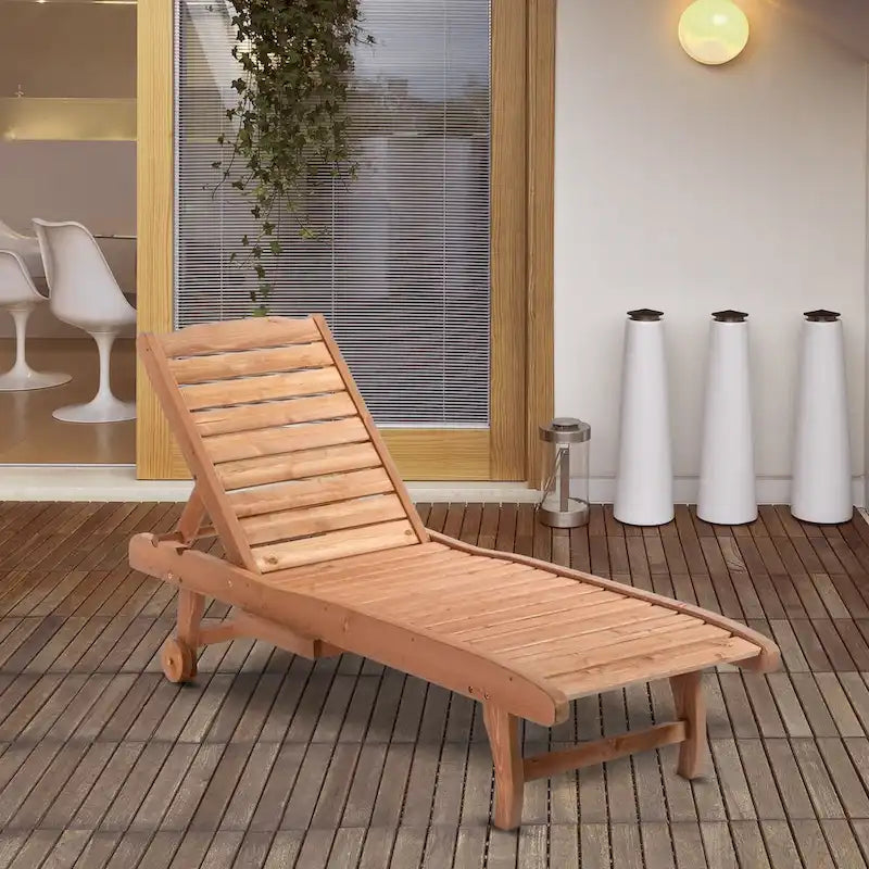 Chaise longue de piscine d'extérieur, avec table intégrée et roulettes