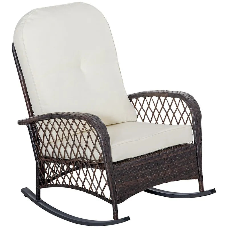 Fauteuil à bascule extérieur en osier avec siège large, cadre en acier