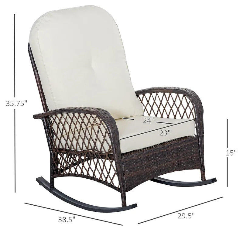 Fauteuil à bascule extérieur en osier avec siège large, cadre en acier