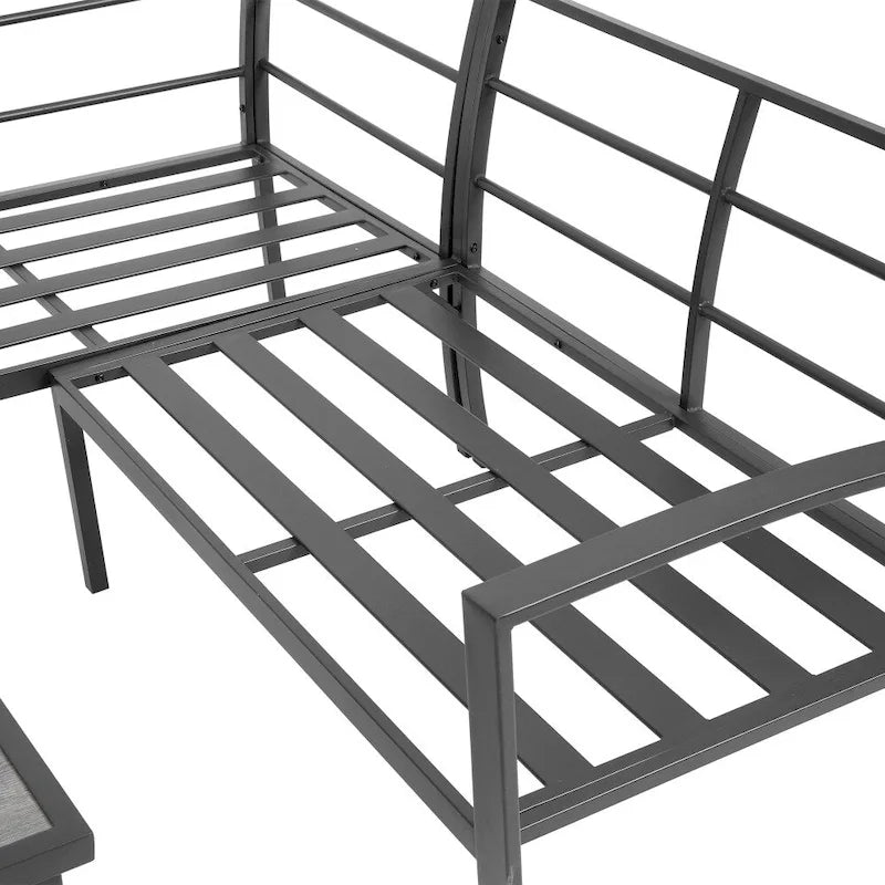 Ensemble de mobilier de patio en acier 4 pièces avec coussins beiges et table basse