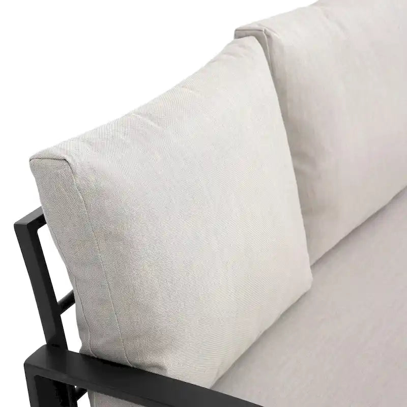 Ensemble de mobilier de patio en acier 4 pièces avec coussins beiges et table basse