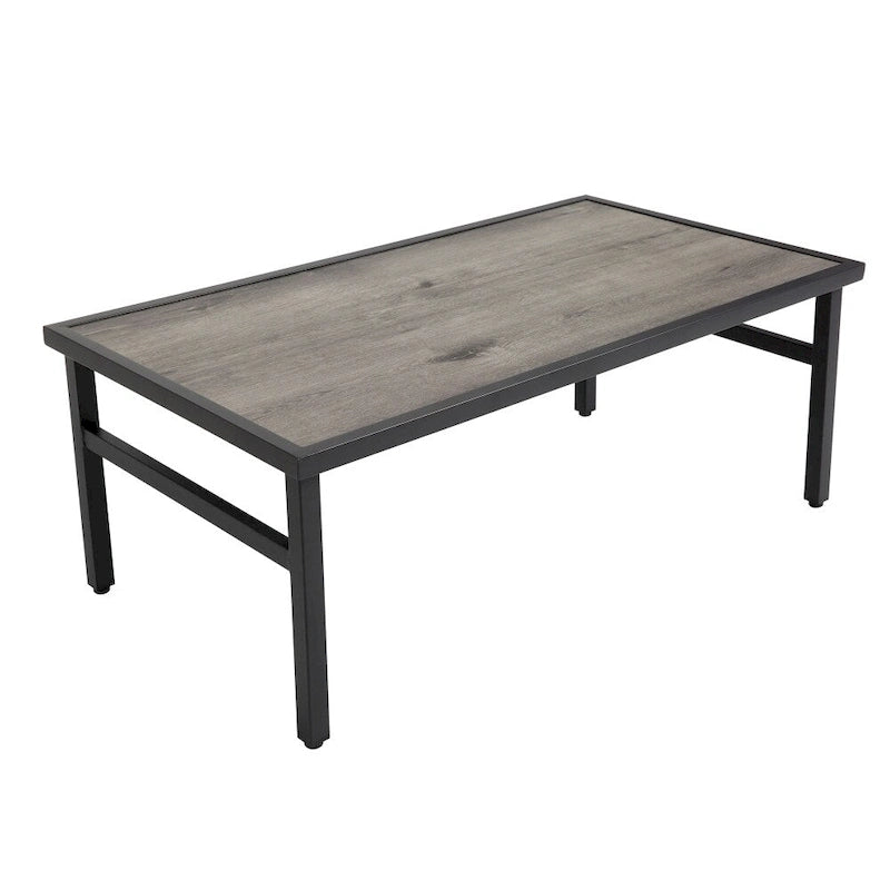 Ensemble de mobilier de patio en acier 4 pièces avec coussins beiges et table basse