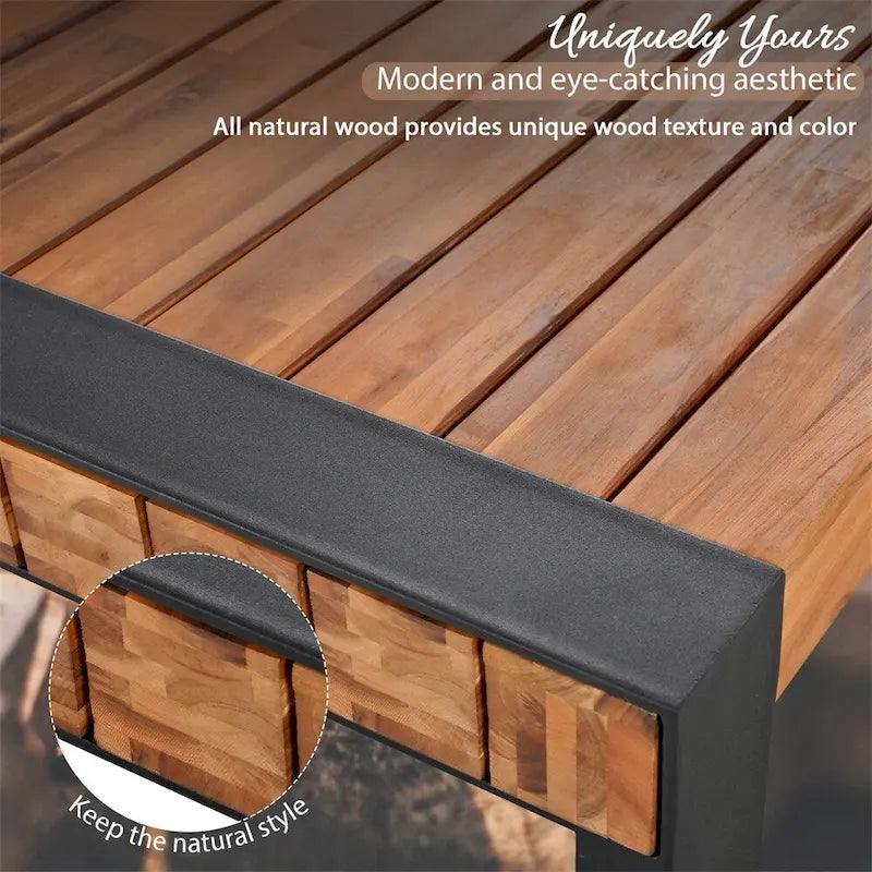 Ensemble de salle à manger 3 pièces pour terrasse avec plateau en bois, 2 bancs et cadre en acier