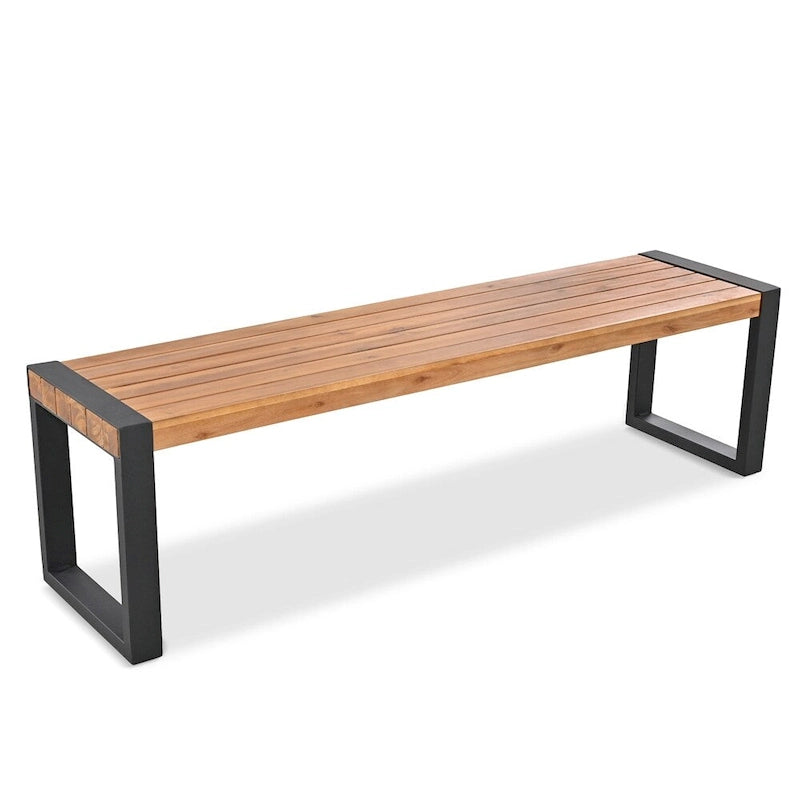 Ensemble de salle à manger 3 pièces pour terrasse avec plateau en bois, 2 bancs et cadre en acier