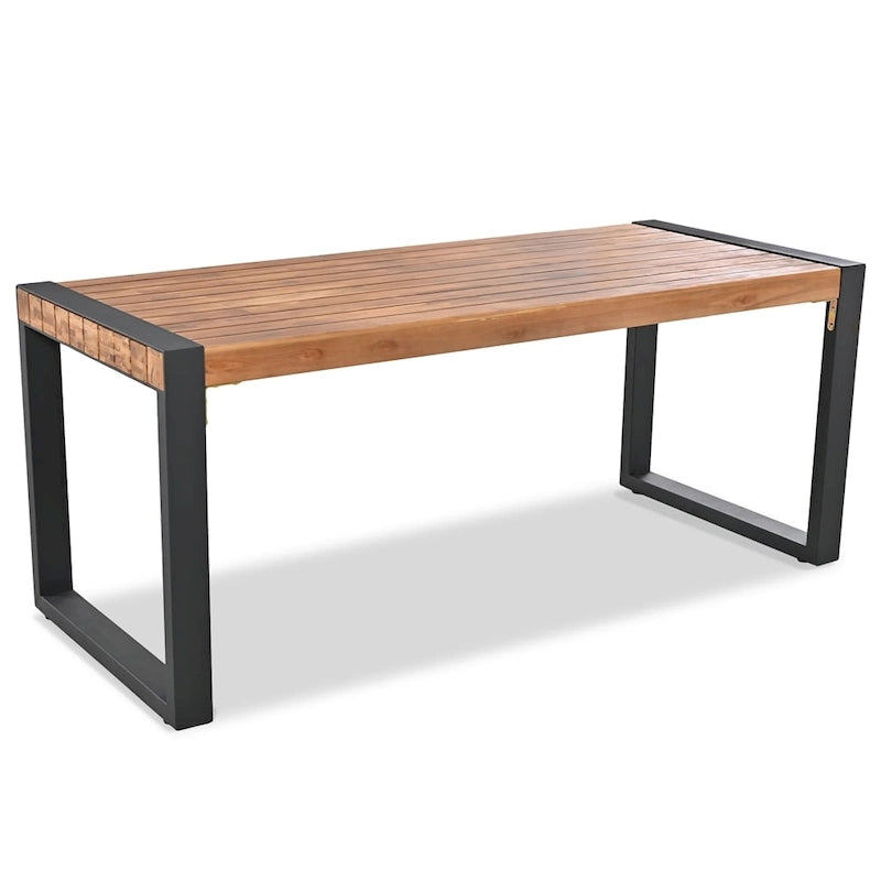 Ensemble de salle à manger 3 pièces pour terrasse avec plateau en bois, 2 bancs et cadre en acier