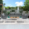 4-Piece Boho Rope Patio Furniture Set, Outdoor Furniture with Acacia Wood Table, Patio Conversation Set