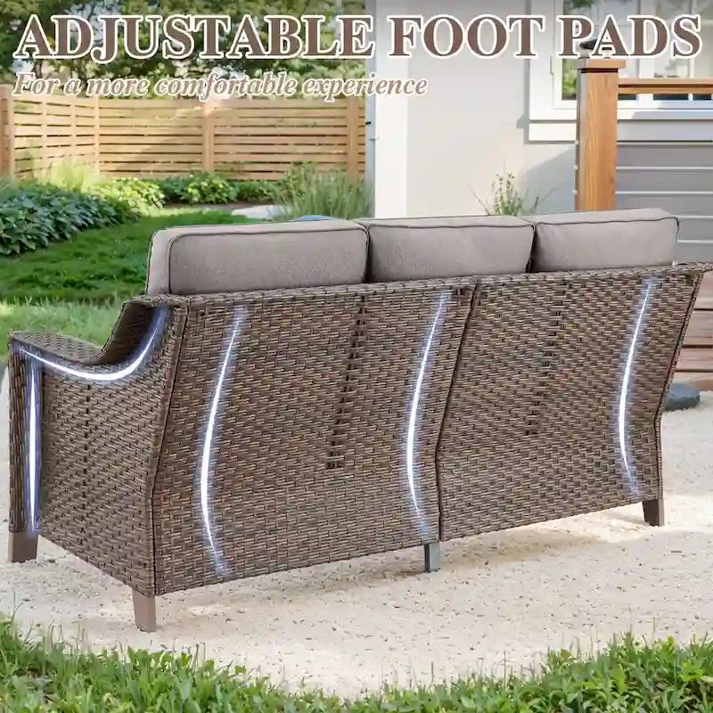 Fauteuils pivotants avec pouf, table basse - Marron
