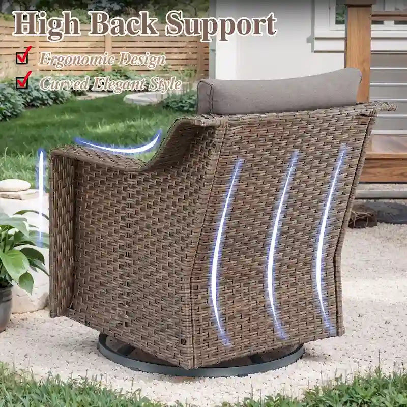 Fauteuils pivotants avec pouf, table basse - Marron