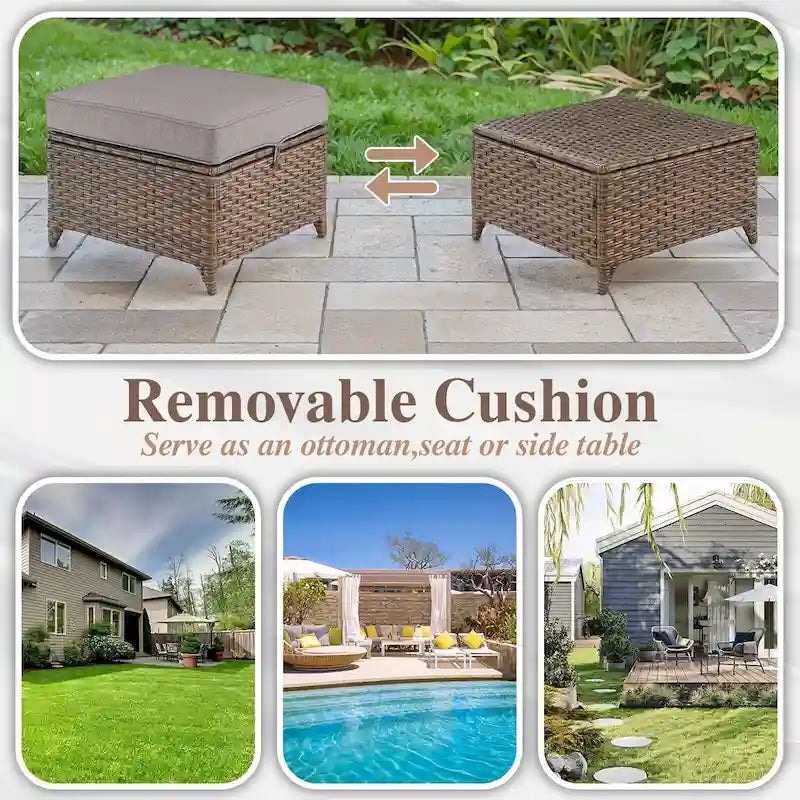 Fauteuils pivotants avec pouf, table basse - Marron