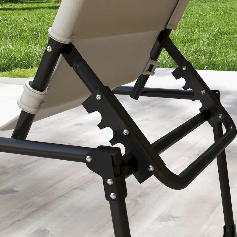 Chaise longue pliante d'extérieur 2 pièces avec dossier réglable, coussins, pare-soleil et appuie-tête