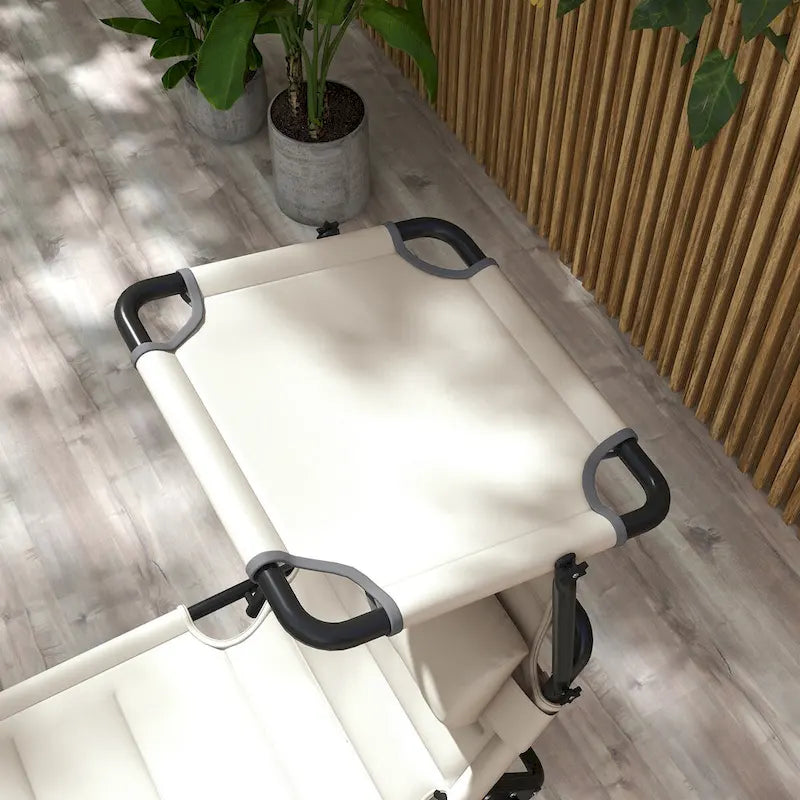 Chaise longue pliante d'extérieur 2 pièces avec dossier réglable, coussins, pare-soleil et appuie-tête