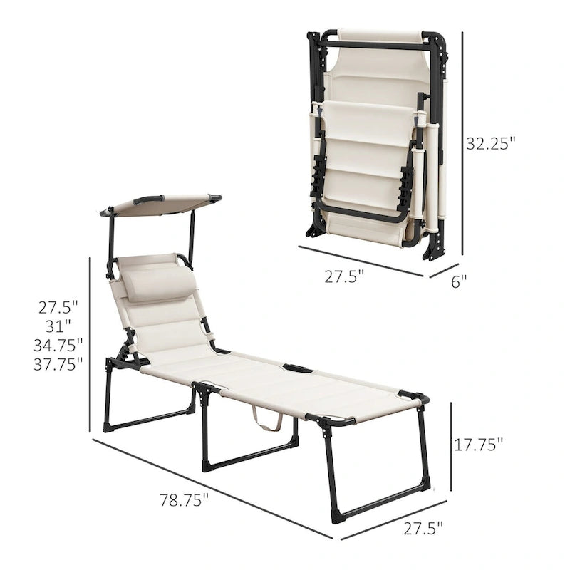 Chaise longue pliante d'extérieur 2 pièces avec dossier réglable, coussins, pare-soleil et appuie-tête