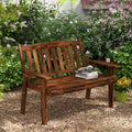 Outdoor Two-Seater Wood Bench with Cupholder Armrests, Slatted Seat & Backrest