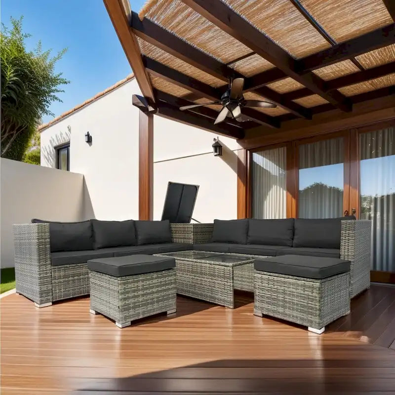 Ensemble de canapé d'angle en rotin de 8 pièces pour terrasse