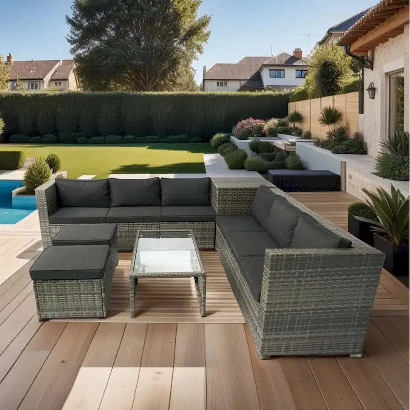 Ensemble de canapé d'angle en rotin de 8 pièces pour terrasse