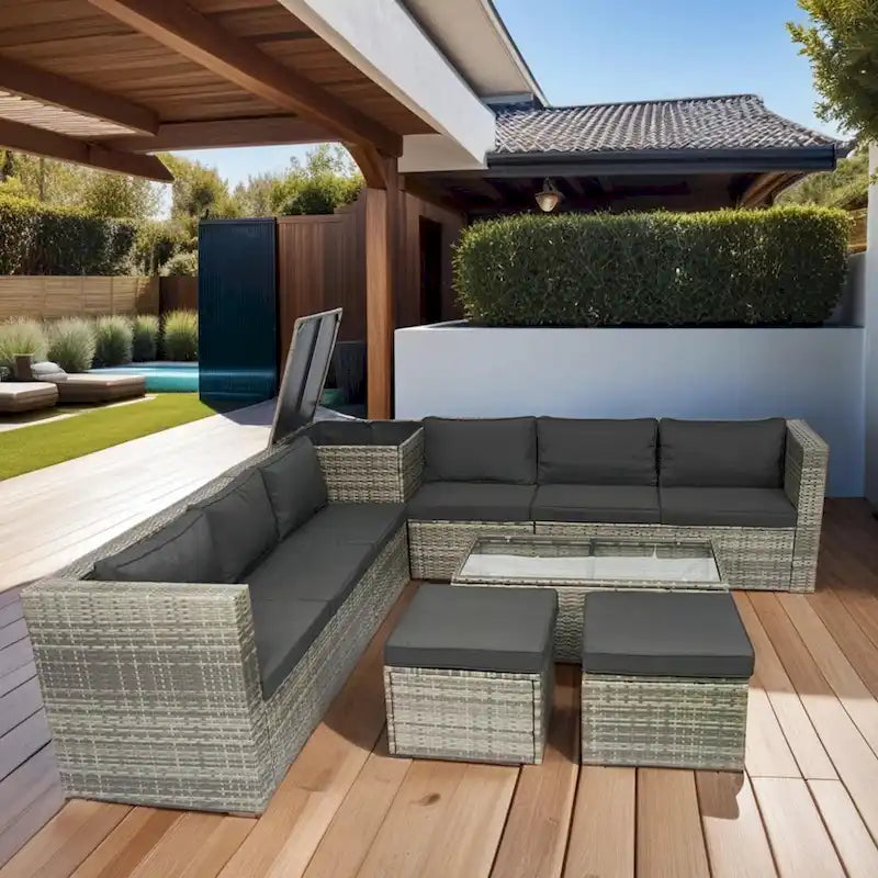 Ensemble de canapé d'angle en rotin de 8 pièces pour terrasse