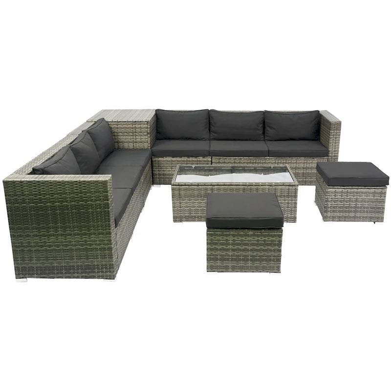 Ensemble de canapé d'angle en rotin de 8 pièces pour terrasse