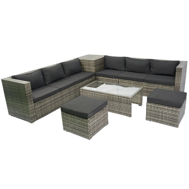 Ensemble de canapé d'angle en rotin de 8 pièces pour terrasse