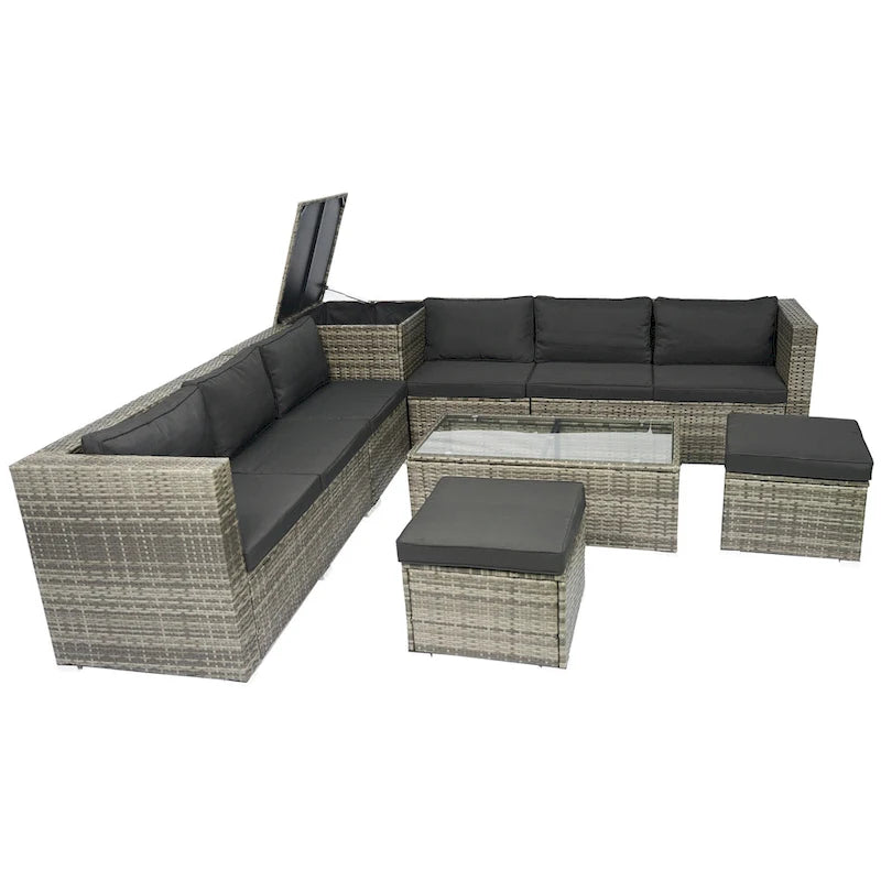 Ensemble de canapé d'angle en rotin de 8 pièces pour terrasse