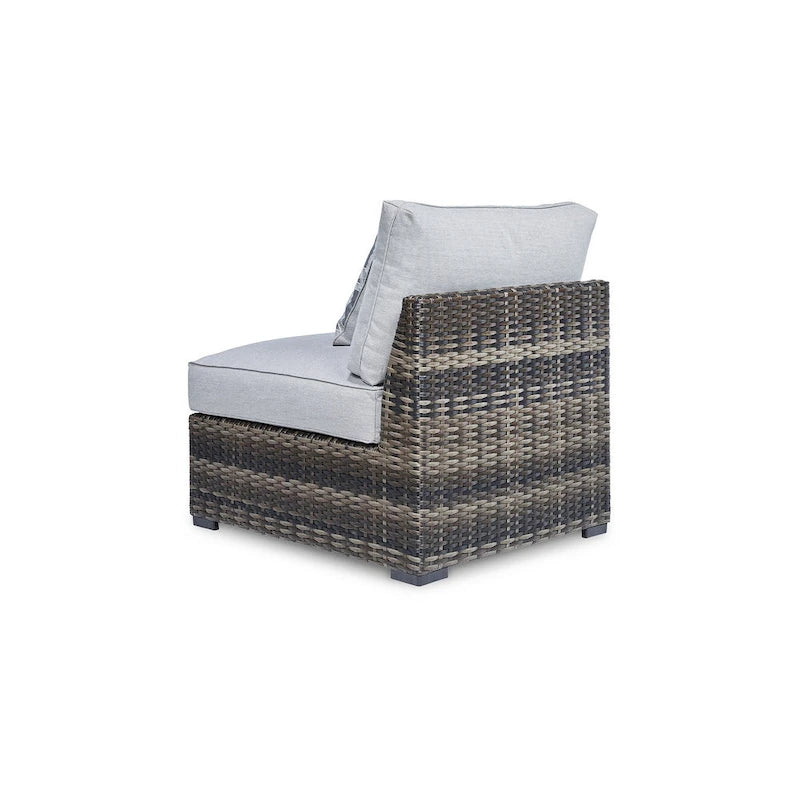 Saki Ensemble de 2 fauteuils d'extérieur sans accoudoirs de 89 cm avec 2 coussins, en osier, gris