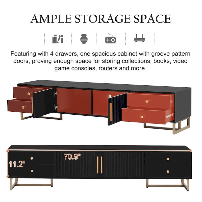 Meuble TV moderne de 65+ pouces avec rangement pour salon