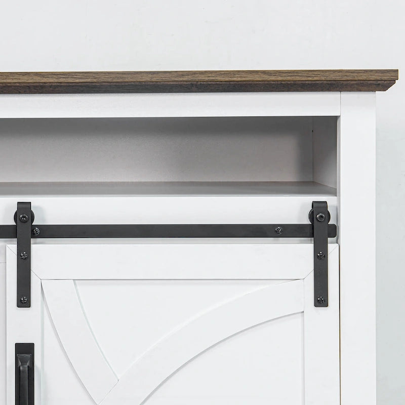 Meuble TV rustique à porte coulissante, blanc, pour téléviseurs de 80 pouces