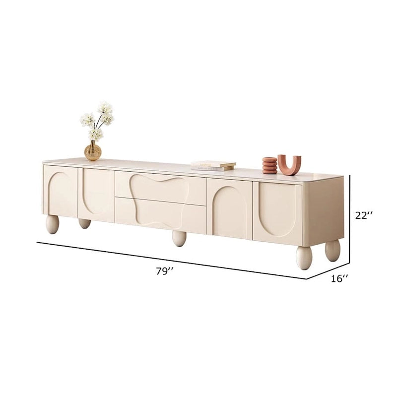 Meuble TV de 198 cm avec rangement, console média de luxe couleur crème, espace de rangement supplémentaire - 198 cm de largeur