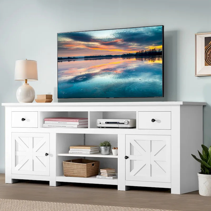 Meuble TV de ferme Moasis 70, meuble de divertissement avec prise de courant pour téléviseurs jusqu'à 80 pouces - 70L x 15,5W x 30H