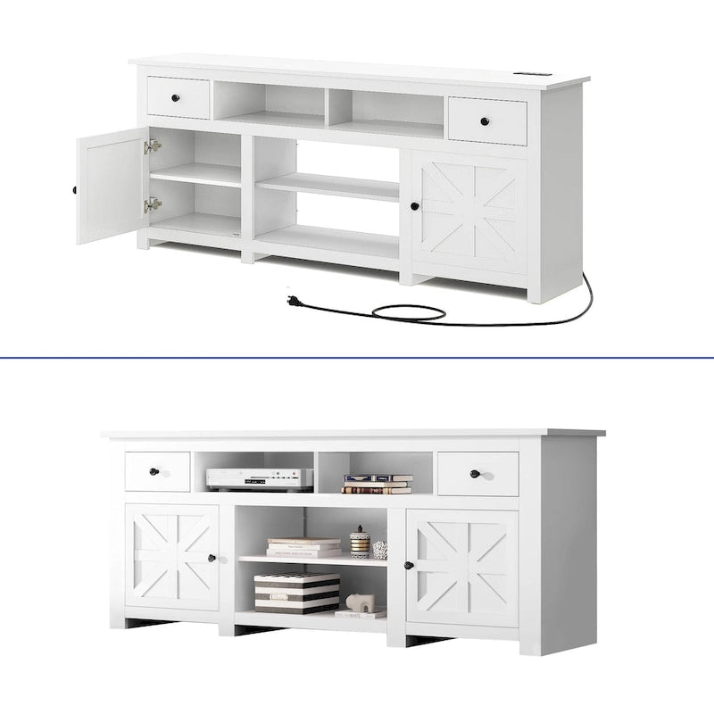 Meuble TV de ferme Moasis 70, meuble de divertissement avec prise de courant pour téléviseurs jusqu'à 80 pouces - 70L x 15,5W x 30H