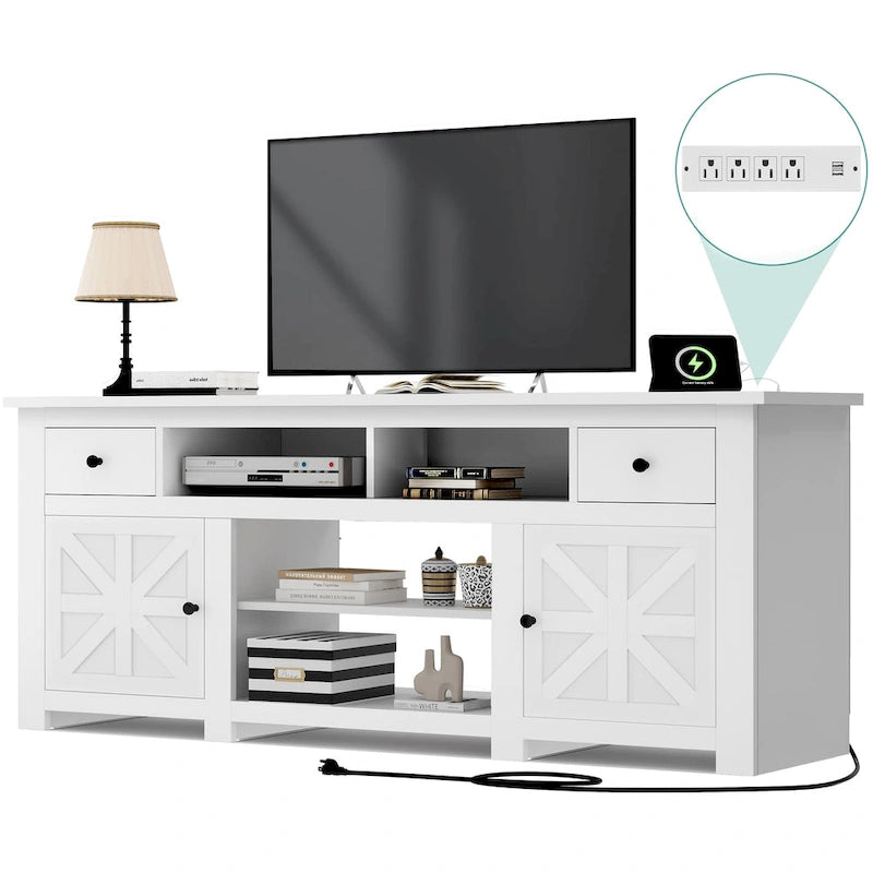 Meuble TV de ferme Moasis 70, meuble de divertissement avec prise de courant pour téléviseurs jusqu'à 80 pouces - 70L x 15,5W x 30H