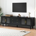 Meuble TV avec portes en verre cannelé pour téléviseurs jusqu'à 78 pouces, Console multimédia pratique avec 2 tiroirs et placards, Centre de divertissement