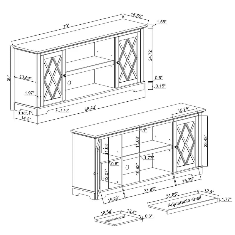 70 Farmhouse TV Stand Console for TVs up to 75 inch - Easy Assembly - 70 in Width