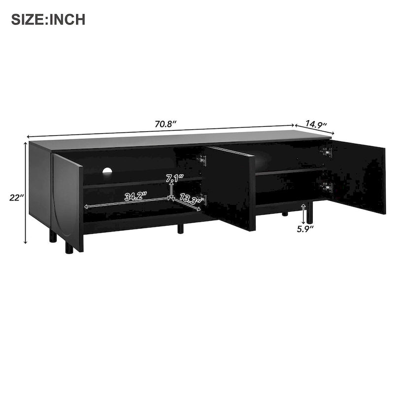 TV Stand for TVs Up to 78, Entertainment Center with Solid Wood Legs, Practical Media Console with Adjustable Shelves