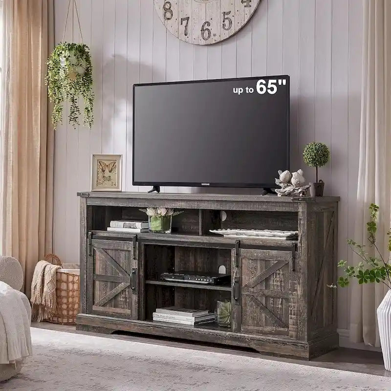 Meuble TV en bois de ferme, Meuble TV haut, Meuble console multimédia