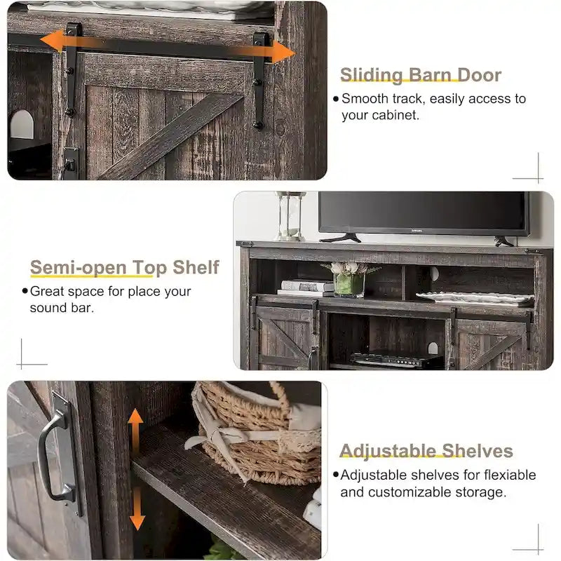 Meuble TV en bois de ferme, Meuble TV haut, Meuble console multimédia