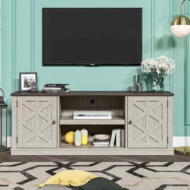 Meuble TV en bois foncé vieilli de 162,5 cm de large pour téléviseurs jusqu'à 70 po – 162,5 cm de large