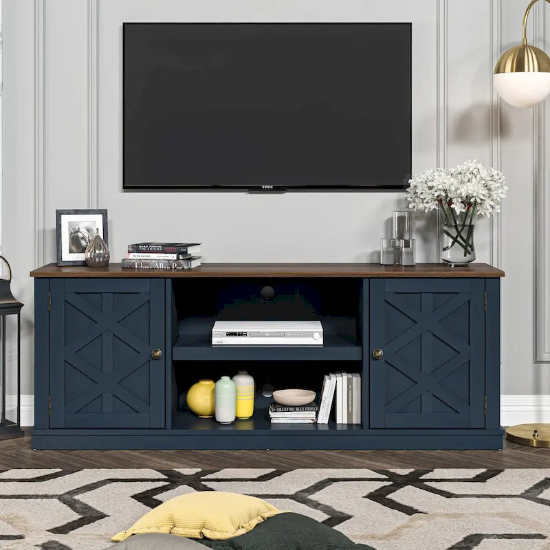 Meuble TV en bois foncé vieilli de 162,5 cm de large pour téléviseurs jusqu'à 70 po – 162,5 cm de large