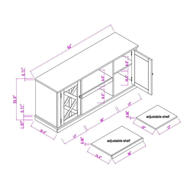 Meuble TV en bois foncé vieilli de 162,5 cm de large pour téléviseurs jusqu'à 70 po – 162,5 cm de large