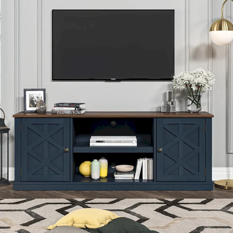 Meuble TV en bois foncé vieilli de 162,5 cm de large pour téléviseurs jusqu'à 70 po – 162,5 cm de large