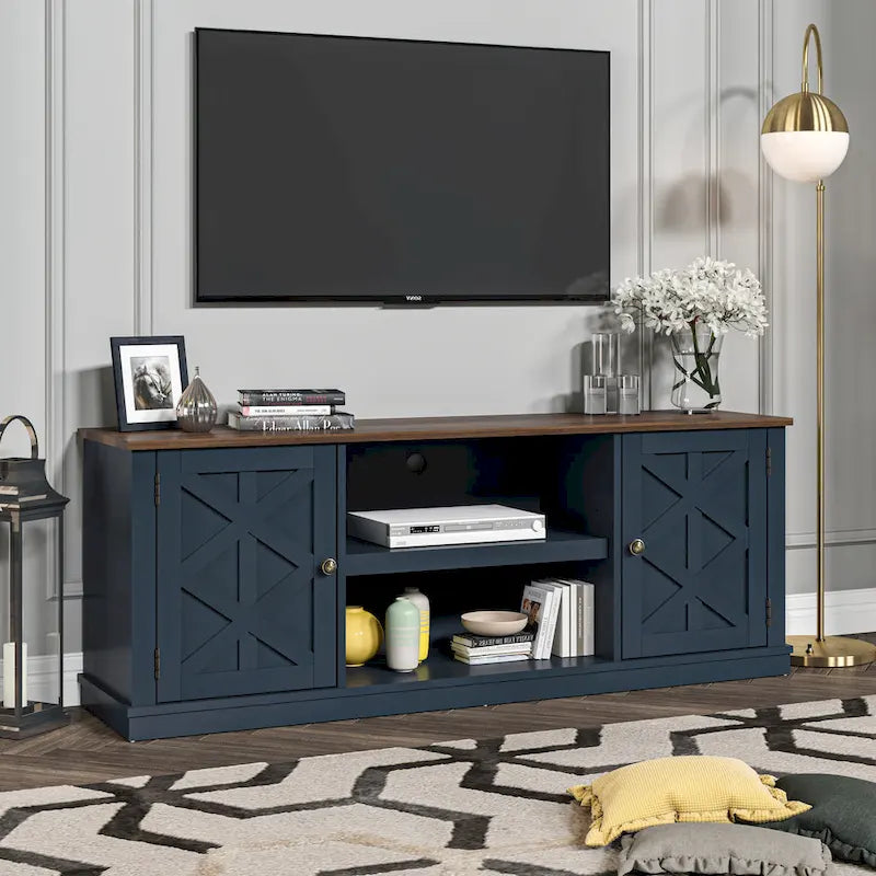 Meuble TV en bois foncé vieilli de 162,5 cm de large pour téléviseurs jusqu'à 70 po – 162,5 cm de large