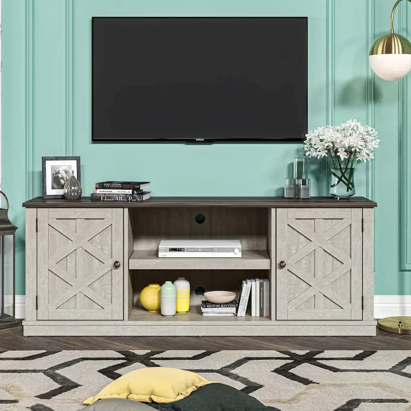 Meuble TV en bois foncé vieilli de 162,5 cm de large pour téléviseurs jusqu'à 70 po – 162,5 cm de large