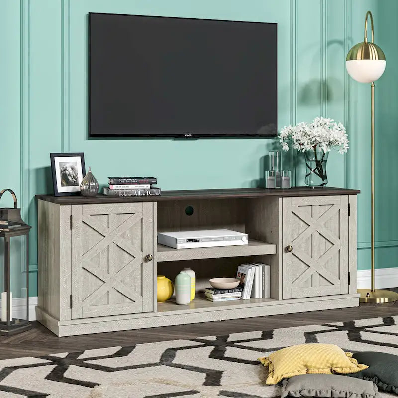 Meuble TV en bois foncé vieilli de 162,5 cm de large pour téléviseurs jusqu'à 70 po – 162,5 cm de large