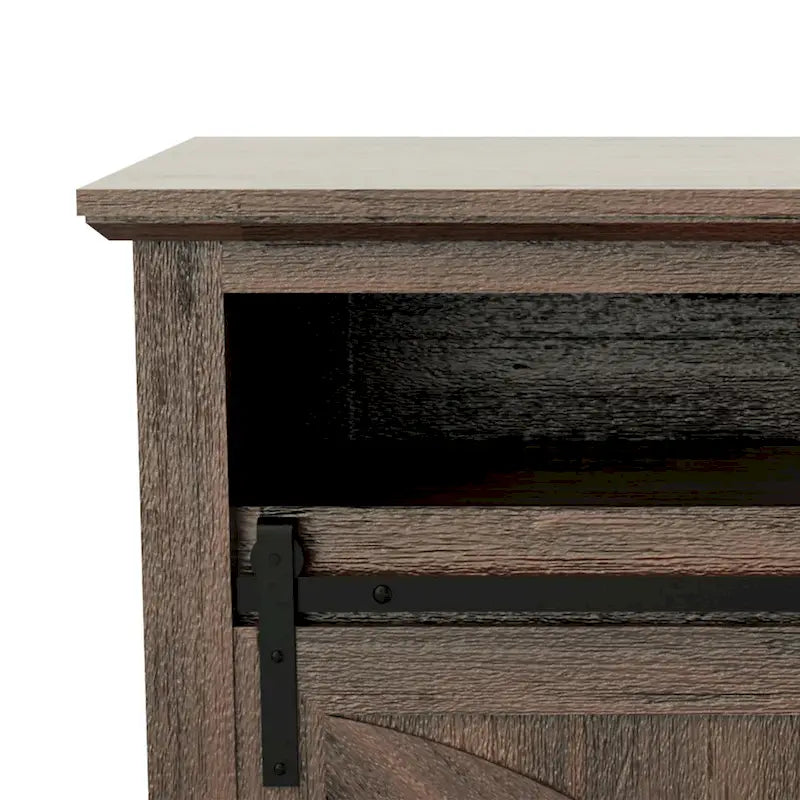 Meuble TV console avec porte de grange coulissante en noyer de 68 pouces avec rangement et compartiment ouvert