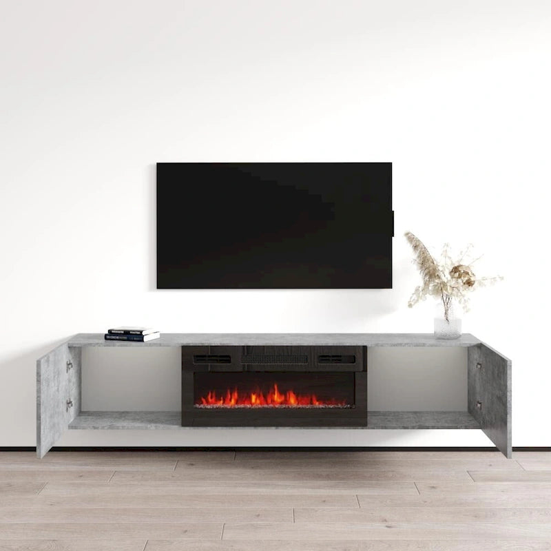 Meuble TV flottant avec cheminée Baja BL-EF