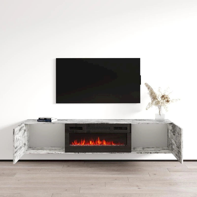 Meuble TV flottant avec cheminée Baja BL-EF