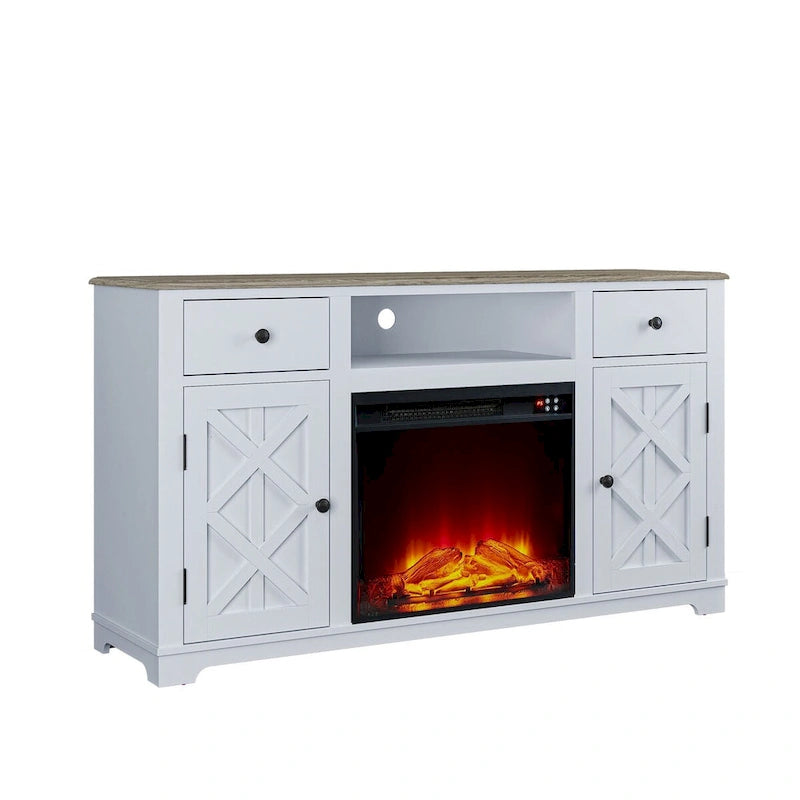 Meuble TV de style rustique avec cheminée pour téléviseur jusqu'à 65 po - 60 larg. x 33 haut. x 15,5 prof.